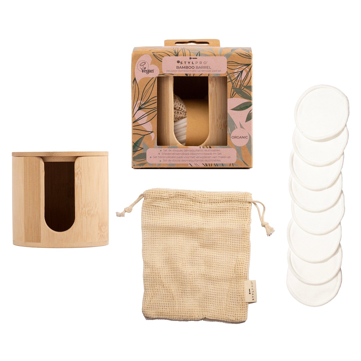 STYLPRO Bamboo Barrel with 8 Reusable Bamboo Pads