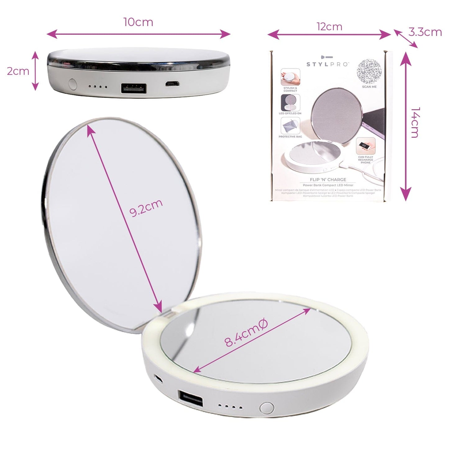 STYLPRO Flip 'n' Charge Power Bank LED Mirror